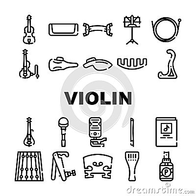 Violin String Musical Instrument Icons Set Vector Vector Illustration