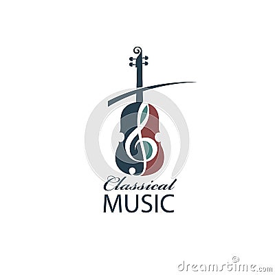 Violin and treble clef Vector Illustration