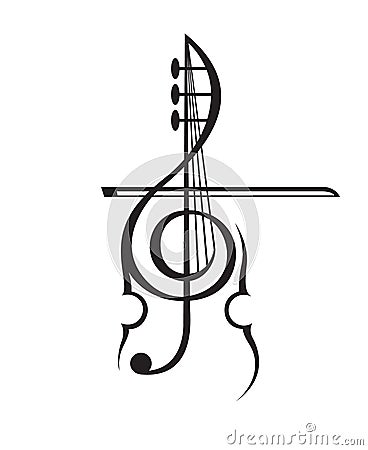 Violin and treble clef Vector Illustration