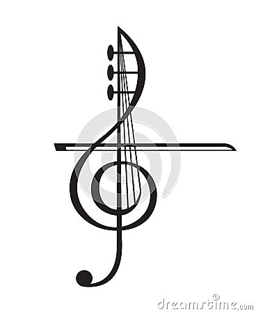 Violin and treble clef Vector Illustration