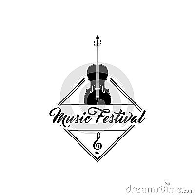 Violin, treble clef. Music festival logo emblem label. Musical instrument. Vector. Vector Illustration