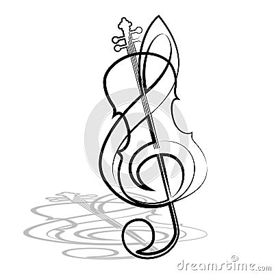 Violin and treble clef Cartoon Illustration