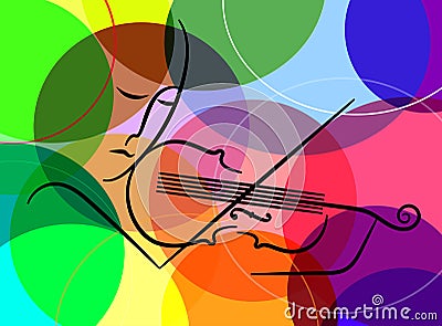 Violinist in line on the colored background, violine melody concept, Vector Illustration