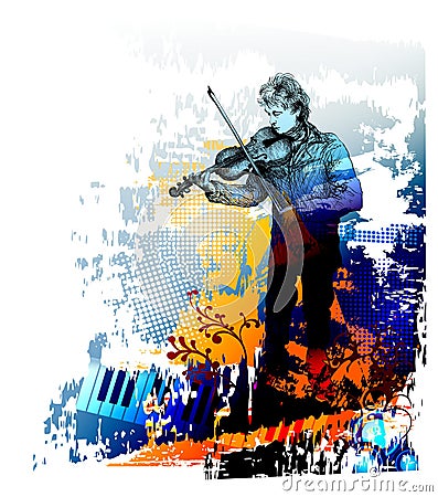 Violinist playing classical violin, music concert banner, poster Vector Illustration