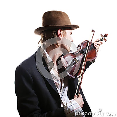 Violinist playing the violin in hat Stock Photo