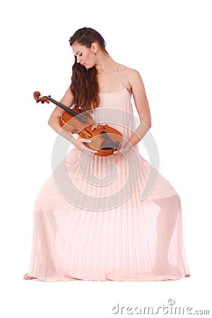 Violinist posing with violin Stock Photo