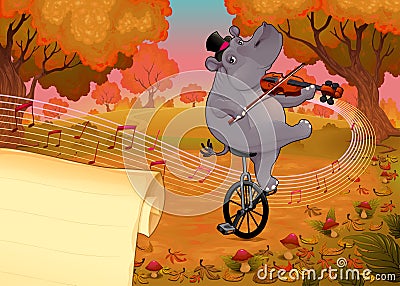 Violinst hippo and paper to give the best wishes Vector Illustration