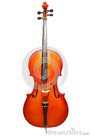 Violoncello standing on the white background Stock Photo