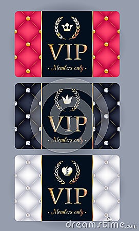 VIP cards with abstract quilted background Vector Illustration