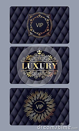 VIP cards with abstract quilted background Vector Illustration