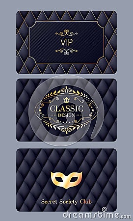 VIP cards with abstract quilted background Vector Illustration