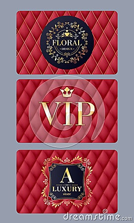 VIP cards with abstract red quilted background Vector Illustration