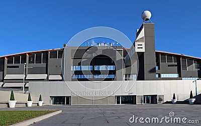 Vip entrance of Friuli Dacia Arena, the stadium of Udinese football club, after the last match of Editorial Stock Photo