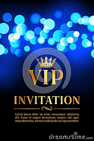 VIP invitation card with gold and bokeh glowing background. Premium luxury elegant design Vector Illustration