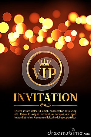 VIP invitation card with gold and bokeh glowing background. Premium luxury elegant design Vector Illustration