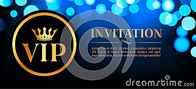 VIP invitation card with gold and bokeh glowing background. Premium luxury elegant design Vector Illustration