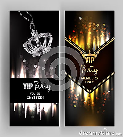 VIP invitation vertical card with abstract sparkling background Vector Illustration