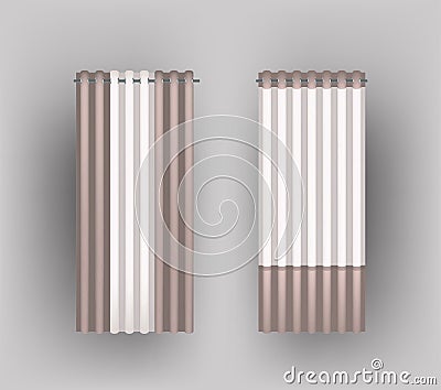 Different options of curtains with eyelets. Vector Illustration