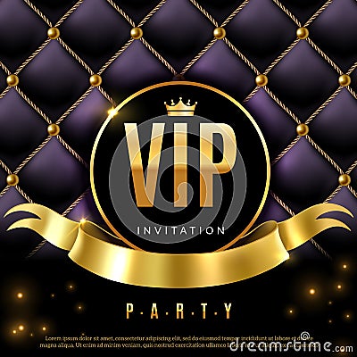 VIP. Luxury invitation coupon certificate with golden letters, exclusive and elegant logo membership in prestige club Vector Illustration