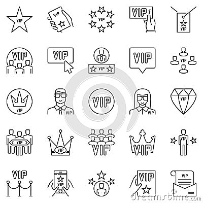 VIP outline icons set. Vector Very Important Person symbols Vector Illustration