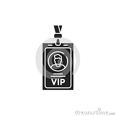 VIP pass glyph black icon. ID badge. Premium card for enter premium membership. Button for web or mobile app. Vector Illustration