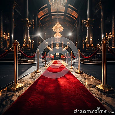 VIP treatment red carpet leading to a glamorous movie premiere Stock Photo