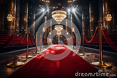 VIP treatment red carpet leading to a glamorous movie premiere Stock Photo