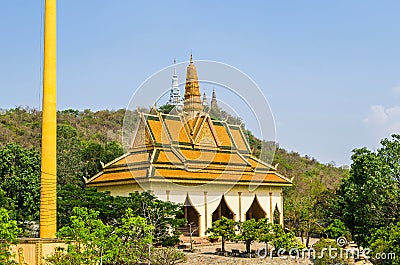 Vipassana Dhura Buddhist Meditation Center and the mountain Phnom Udong Editorial Stock Photo