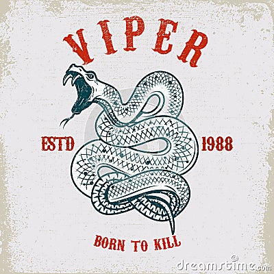 Viper snake illustration on grunge background. Design element for poster, card, t shirt. Vector Illustration