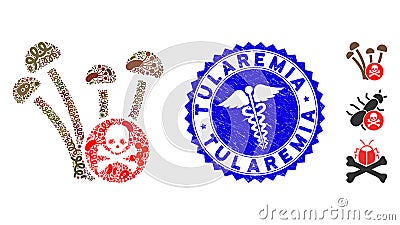 Infected Mosaic Fungicide Icon with Medical Grunge Tularemia Seal Vector Illustration