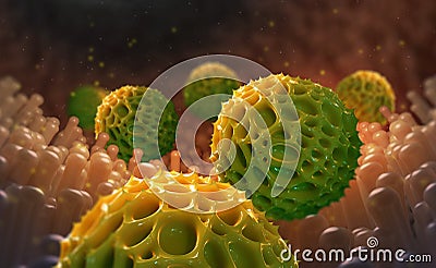 Viral infection. Allergy. Allergic reaction. Mucosal irritation. Pollen, dust 3D illustration Cartoon Illustration