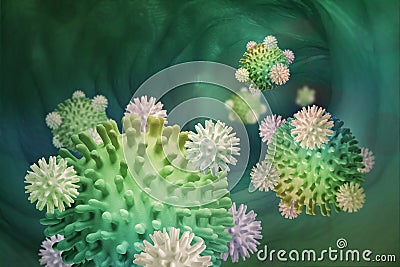 Leukocytes attack the virus in the blood. Microbes under the microscope. Disease, infection, inflammation Stock Photo