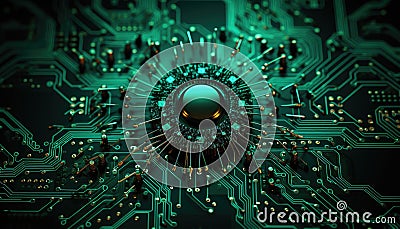 Viral Integration: Circuit Board Fusion with Microbial Imagery Stock Photo
