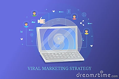 Viral marketing strategy, content promotion, video sharing, social media campaign, seo optimization. Vector Illustration