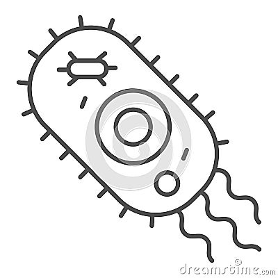 Viral microorganism thin line icon. Danger microbe cell or bacteria outline style pictogram on white background Vector Illustration