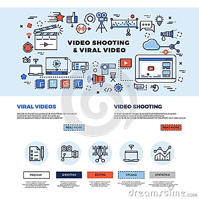 Viral video marketing, movie film-making, professional TV production vector web site design Vector Illustration