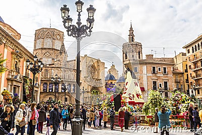 Virgen de los Desemparados in Fallas festival on Square of Saint Editorial Stock Photo