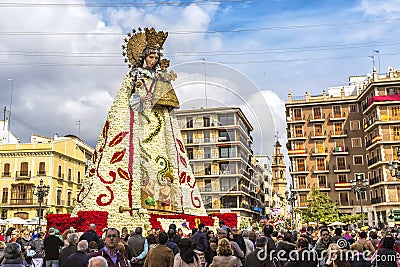 Virgen de los Desemparados in Fallas festival on Square of Saint Editorial Stock Photo