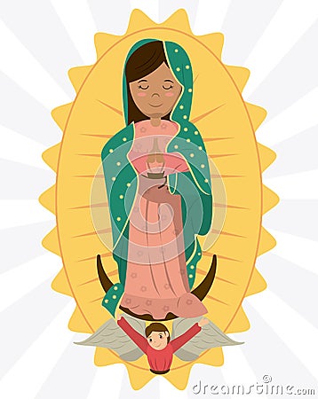 Virgin of guadalupe angel devotion image Vector Illustration