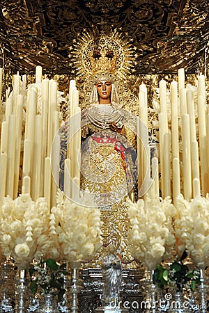 Virgin of Hope in the district of Triana, Holy Week in Seville, Andalusia, Spain Editorial Stock Photo