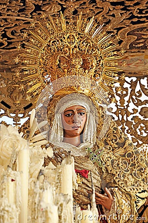 Virgin of Hope in the district of Triana, Holy Week in Seville, Andalusia, Spain Editorial Stock Photo