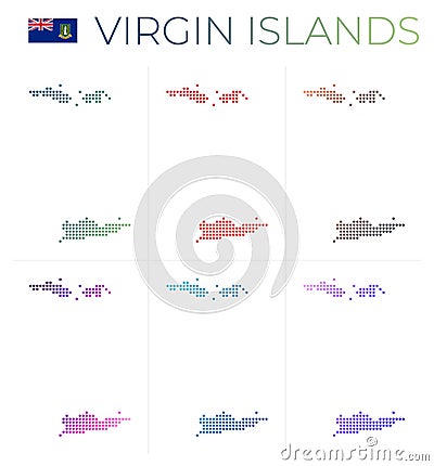 Virgin Islands dotted map set. Vector Illustration