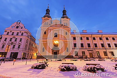 Virgin Mary Assumption Church on Main Square in Hradec Kralove Stock Photo