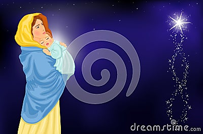 Virgin Mary and baby Jesus Vector Illustration