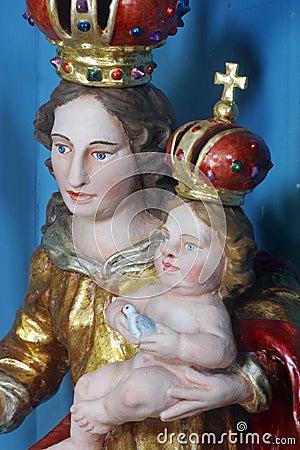 Virgin Mary with baby Jesus, chapel of St George at the Lake in Klanjecko Jezero, Croatia Editorial Stock Photo