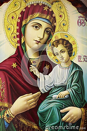 Virgin Mary and baby Jesus Christ Stock Photo