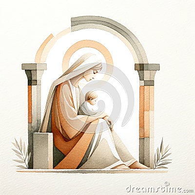 Virgin Mary with baby Jesus. Digital watercolor painting Stock Photo