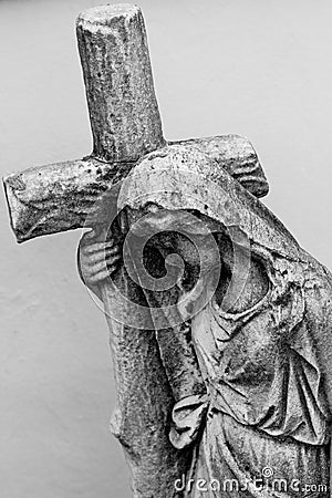 Virgin mary with cross black and white photo religious icons Stock Photo