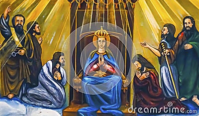 Virgin Mary Disciples Fresco La Compania Church Puebla Mexico Stock Photo