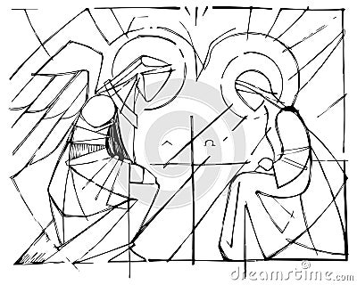 Virgin Mary and Gabriel Archangel at the Annunciation Vector Illustration